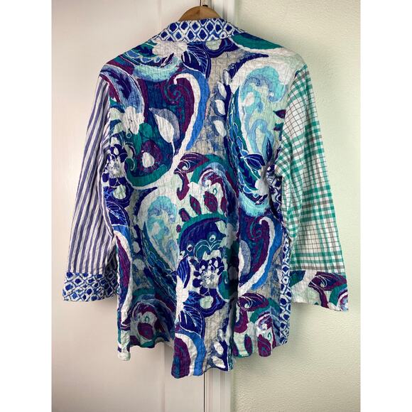 Habitat Women's M White Blue Gauzy Cotton Boho Button Up Shirt - Picture 6 of 7